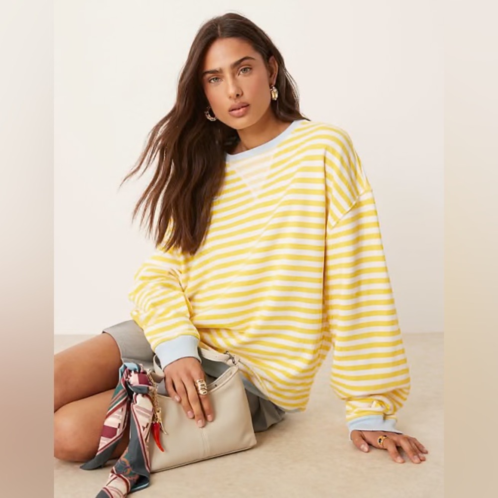 Free People Classic Striped Oversized Crewneck💛 - Picture 5 of 9